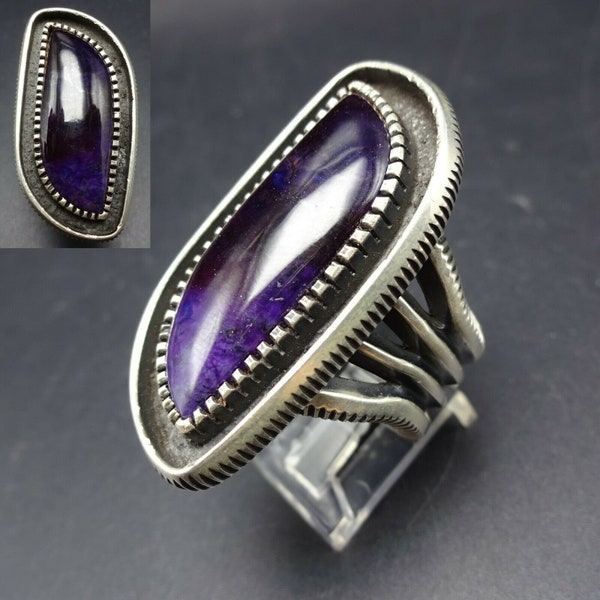 Harrison Jim NAVAJO Heavy Gauge Sterling Silver PURPLE SUGILITE Ring size 10.5