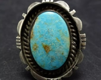 Old 1960s TURQUOISE Sterling Silver VINTAGE RING size 6.5 Split Shank Band