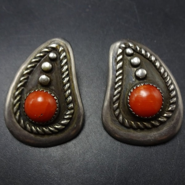 Vintage FRANK PATANIA Thunderbird Shop CORAL Sterling Silver Earrings Pierced