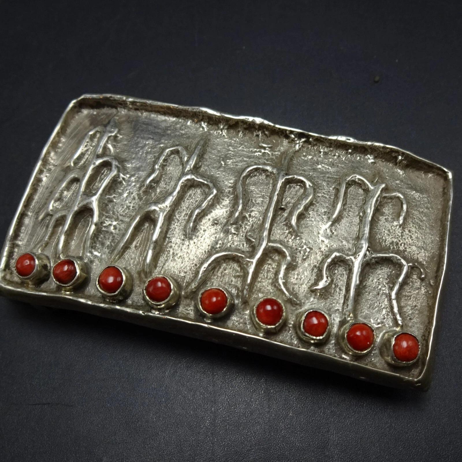 Cole-Haan Belt with John Hornbeck,Tufa Cast Sterling Buckle  Set JOHN HORNBEK Tufa Cast Sterling Silver Red Spiny OYSTER  main image 3
