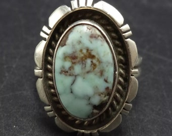 Vintage RICHARD CURLEY Navajo Dry Creek TURQUOISE Sterling Silver Ring size 6.5