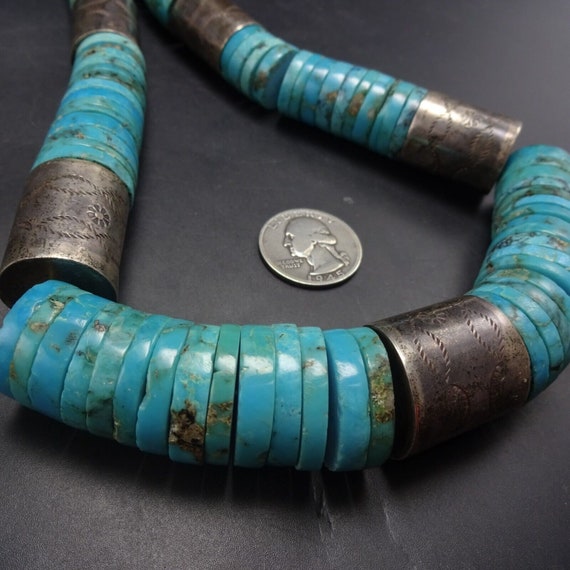 Native American Rare Vintage Santo Domingo Emerald Valley Turquoise Sterling Silver Necklace Native American Rare Vintage Santo Domingo Emerald Valley Turquoise Sterling Silver Necklace