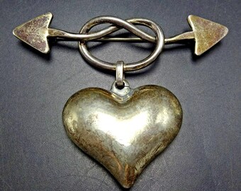 Vintage TAXCO Mexiko Sterling Silber 925 HEART TWISTED verknotete Pfeil Pin Brosche