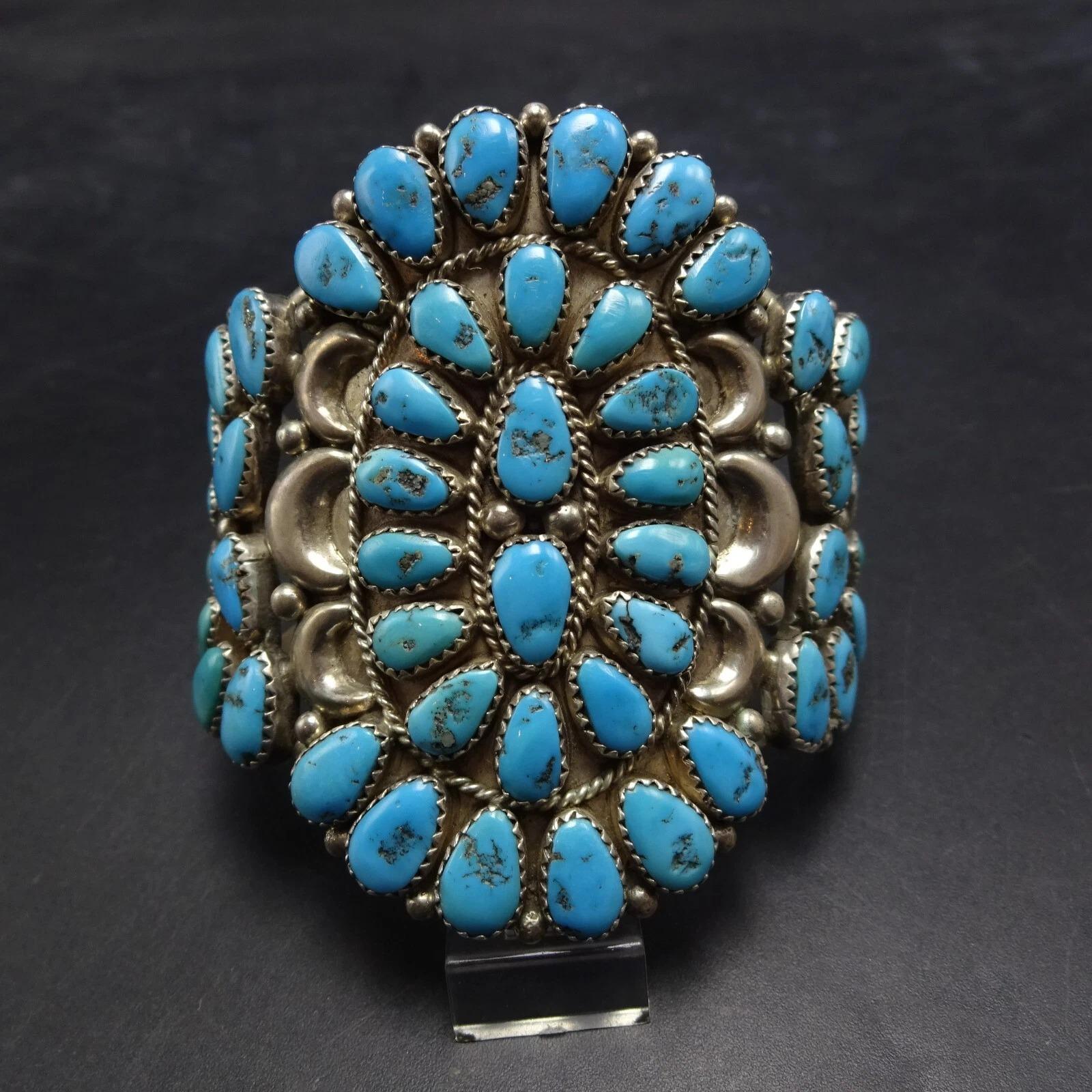 JUSTIN WILSON Navajo Vintage Sterling Silver TURQUOISE Cluster