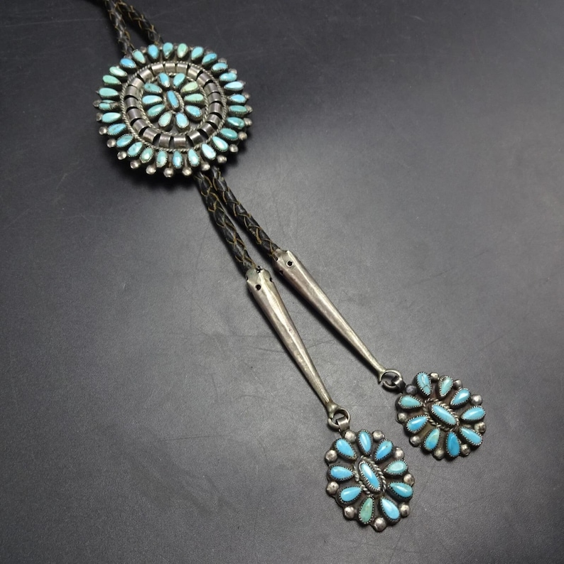JOHNNY Mike BEGAY Vintage Navajo Sterling Silver TURQUOISE Cluster Bolo ...