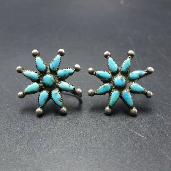 Vintage Sterling Silver TURQUOISE Cluster SUNBURS… - image 1