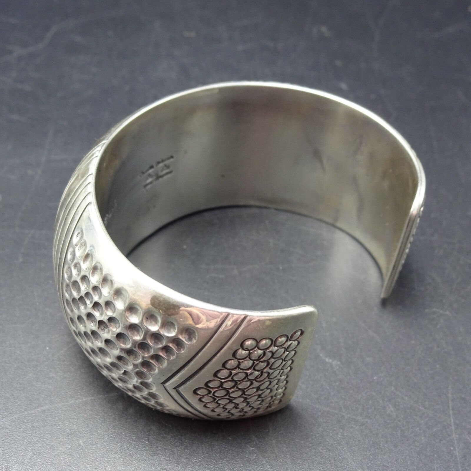 Orville Tsinnie NAVAJO Hand Stamped SHINY Sterling Silver Cuff