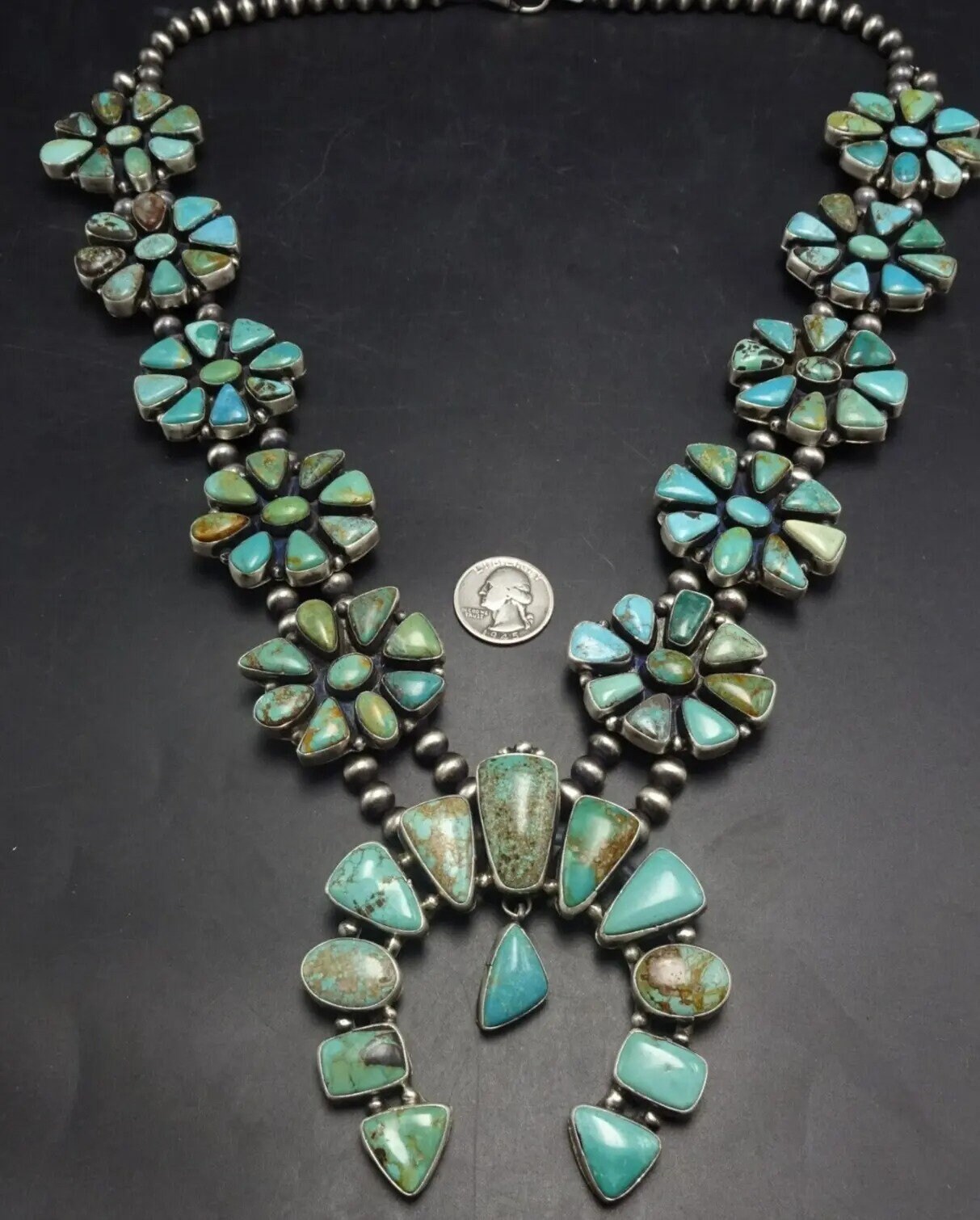 MAGNIFICENT Ella Peter NAVAJO Sterling Silver TURQUOISE Squash