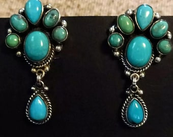 FEDERICO JIMENEZ Sterling Silber TURQUOISE Cluster Ohrringe