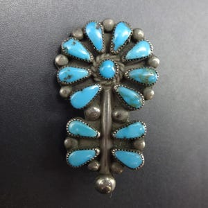Vintage ZUNI Sterling Silber BLAU Türkis Blume Anstecknadel/Brosche