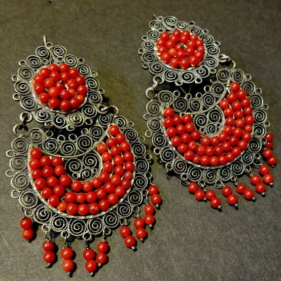 Spanish Style FEDERICO JIMENEZ Sterling Silver Filigree Coral