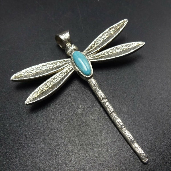 Darryl Dean Begay NAVAJO Tufa Cast Sterling Silver DRAGONFLY Turquoise PENDANT