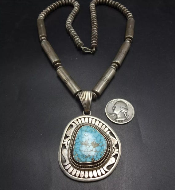 LEONARD NEZ Sterling Silver Waterweb TURQUOISE Pendant on Navajo