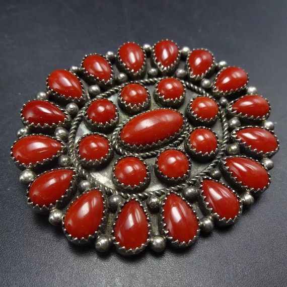 EMMA ARVISO Vintage Navajo Sterling Silver Red ME… - image 1