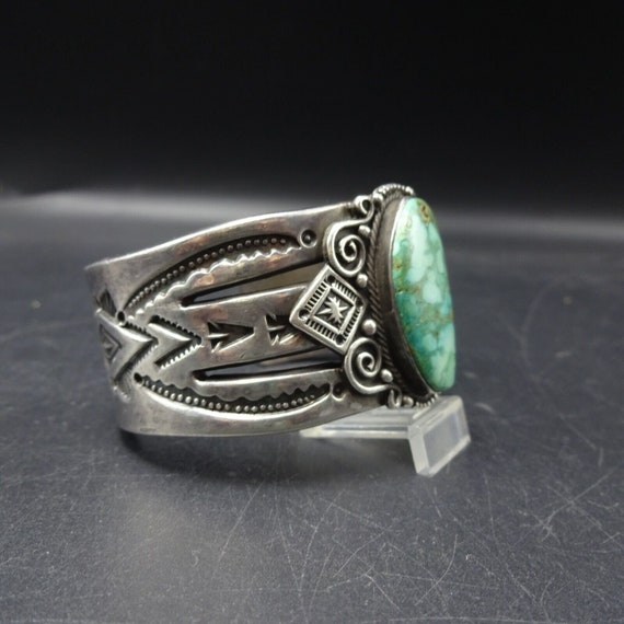 Heavy Navajo Hand Stamped Sterling Silver CARICO … - image 5