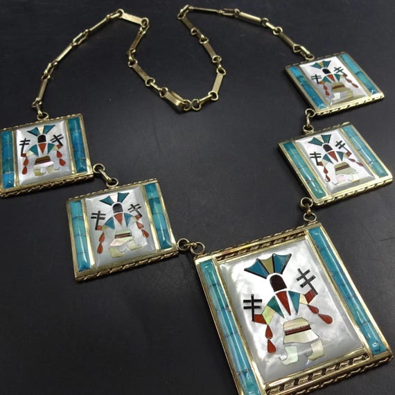 Florentine Panteah Zuni Vintage Inlay SET NECKLAC… - image 4
