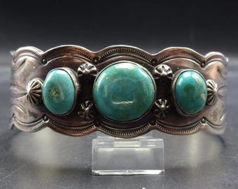 Vintage Hopi DARREN SEWEYESTEWA Sterling Silver Inlay Cuff 