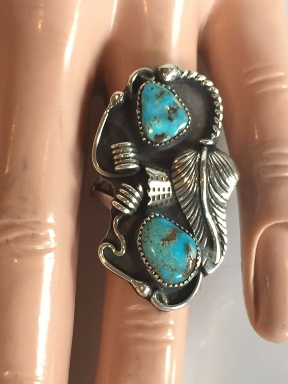 Elegant Vintage Sterling Silver and TURQUOISE RIN… - image 8