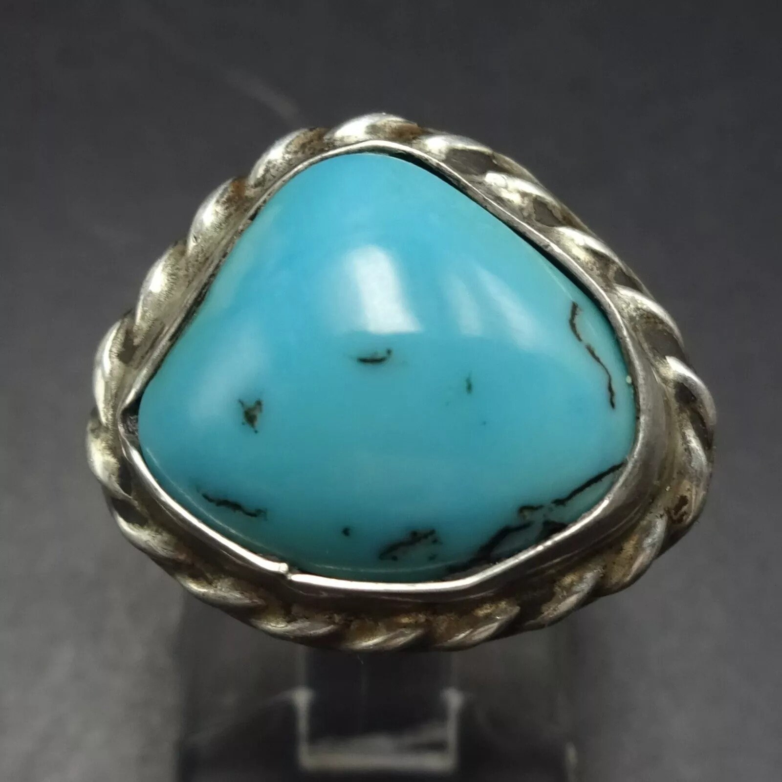 Heavy 14k Gold Vintage Native American Navajo Morenci Turquoise Ring Heavy 14k Gold Vintage Native American Navajo Morenci Turquoise Ring
