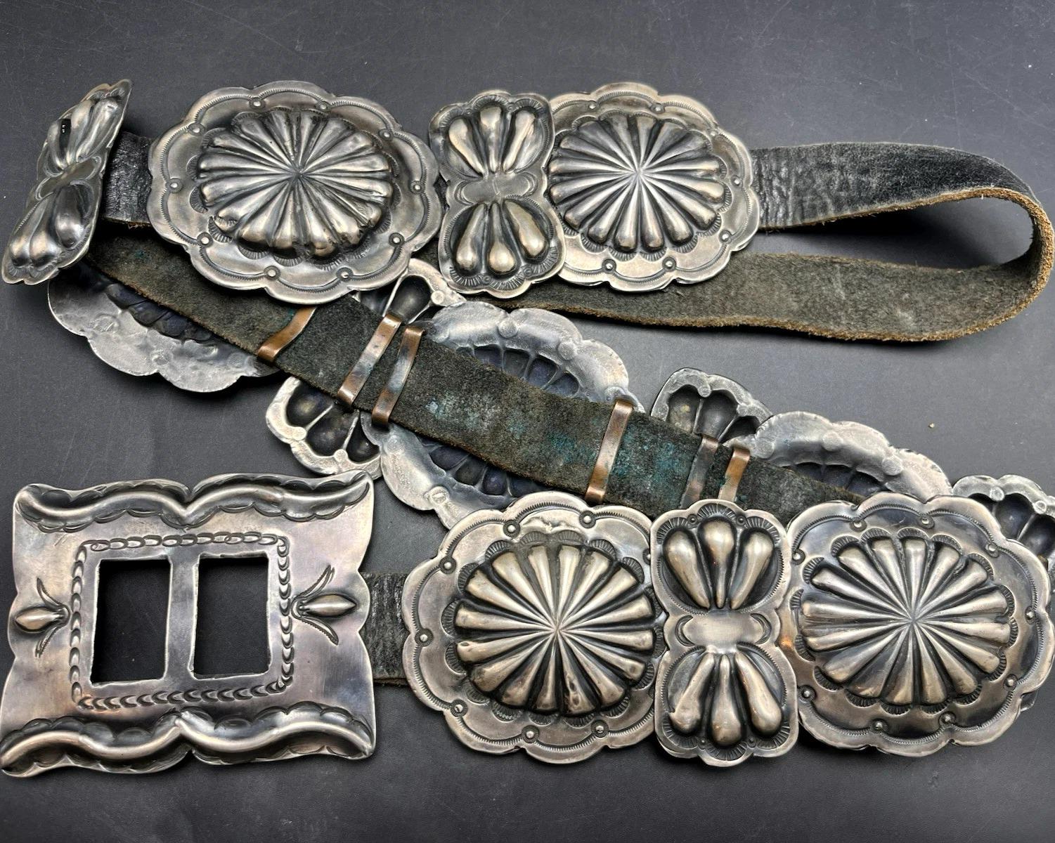 1920s 1930s NAVAJO Third Phase 3 CONCHO BELT Coin Silver Stamped