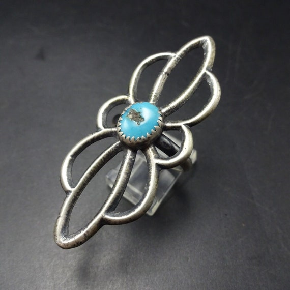 Vintage SAND CAST Sterling Silver TURQUOISE Ring … - image 5