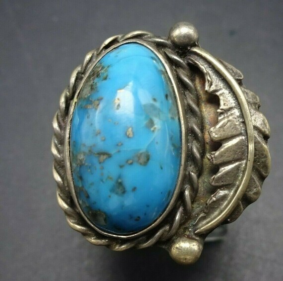 Majestic Vintage Native American Navajo Morenci Turquoise Sterling Silver Ring Majestic Vintage Native American Navajo Morenci Turquoise Sterling Silver Ring