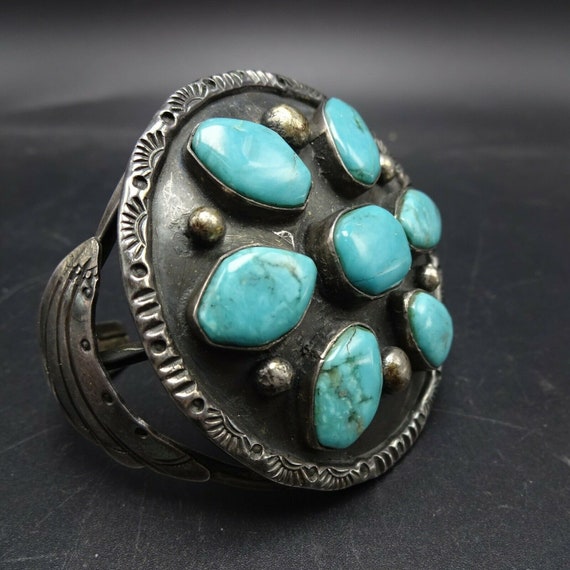 Vintage Hand-Stamped Sterling Silver TURQUOISE Cu… - image 5