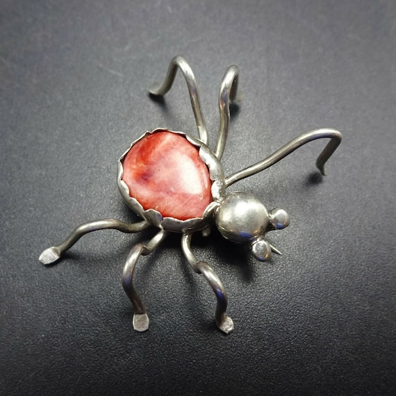 SILVER ピンブローチ スパイダー スターリングシルバー オレンジ スパイニー オイスターシェル
