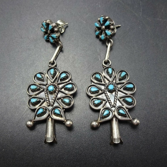 Vintage Sterling Silver TURQUOISE Petit Point SQU… - image 1