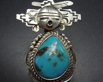 Remarkable BENNIE RATION Navajo TURQUOISE Kachina Sterling Silver