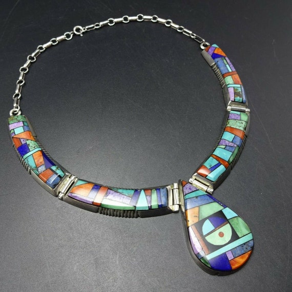 Outstanding Vintage Navajo Yellowhorse Native American Jewelry Silver Channel Necklace Old Outstanding Vintage Navajo Yellowhorse Native American Jewelry Silver Channel Necklace Old