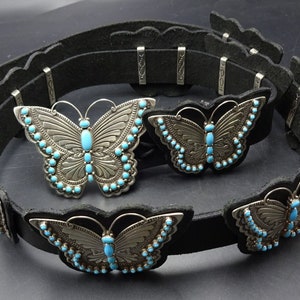 Lee Charley Navajo Sterling Silver SLEEPING BEAUTY TURQUOISE Butterfly Belt image 8