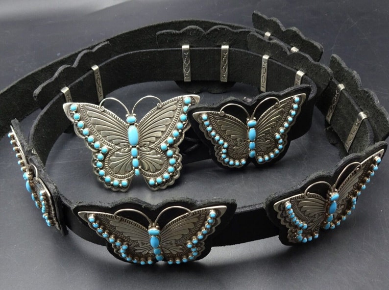 Lee Charley Navajo Sterling Silver SLEEPING BEAUTY TURQUOISE Butterfly Belt image 8