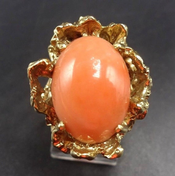 Exquisite Estate Heavy 14K Yellow Gold SALMON CORAL R… - Gem