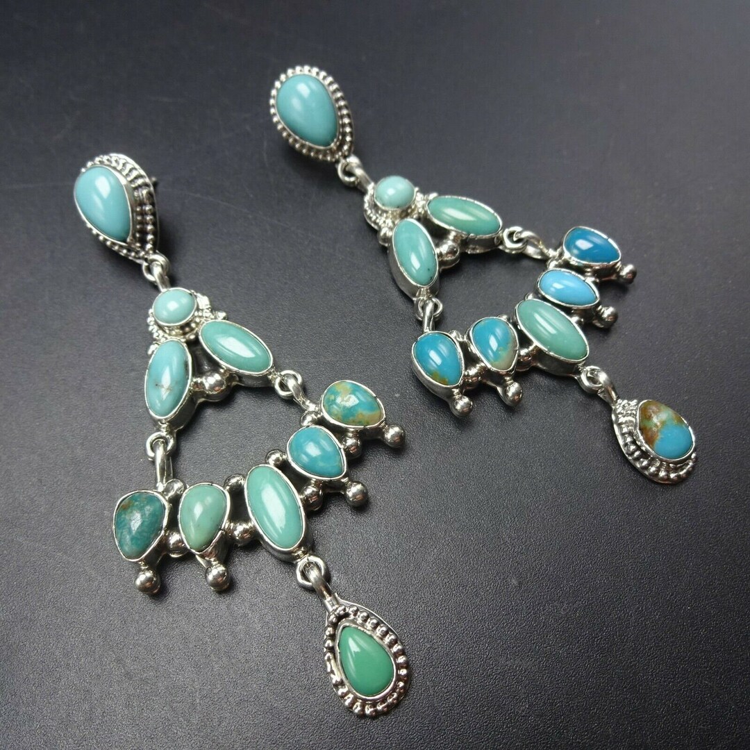 NAVAJO Sterling Silver TURQUOISE Cluster Dangle Chandelier - Etsy