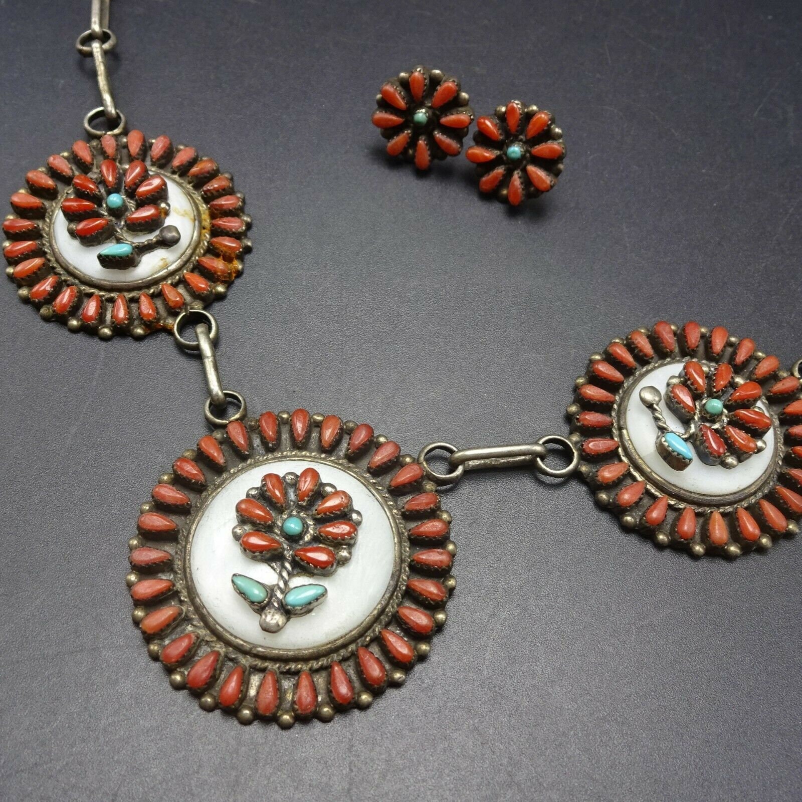 Vintage ZUNI Sterling Silver CORAL 