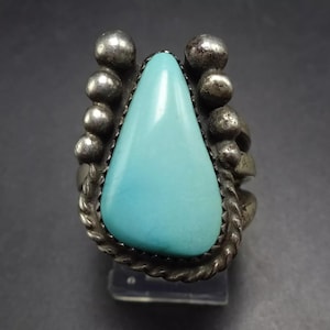 VINTAGE Old Pawn TURQUOISE Sterling Silver RING size 7.5 Split Shank Band