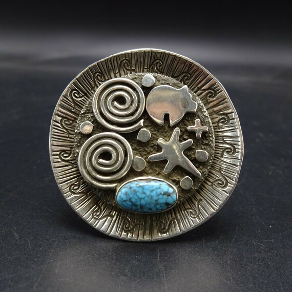 Alex Sanchez NAVAJO Sterling Silver WEBBED TURQUOISE Petroglyph