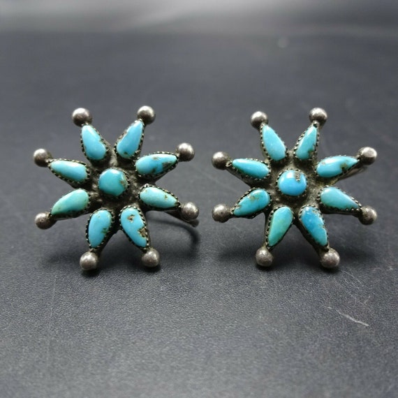 Vintage Sterling Silver TURQUOISE Cluster SUNBURS… - image 3