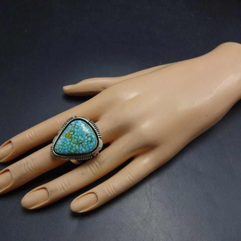 Big COOPER WILLIE Navajo Webbed Kingman TURQUOISE Sterling Silver Ring ...