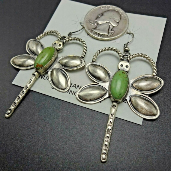 Green Turquoise Sterling Silver Dragonfly Dangle Earrings Green Turquoise Sterling Silver Dragonfly Dangle Earrings