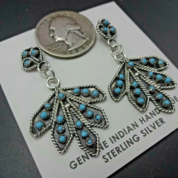 One Of Longest Vintage Navajo Hand Hammered Native American Jewelry Silver Snake Eyes Turquoise Earrings One Of Longest Vintage Navajo Hand Hammered Native American Jewelry Silver Snake Eyes Turquoise Earrings