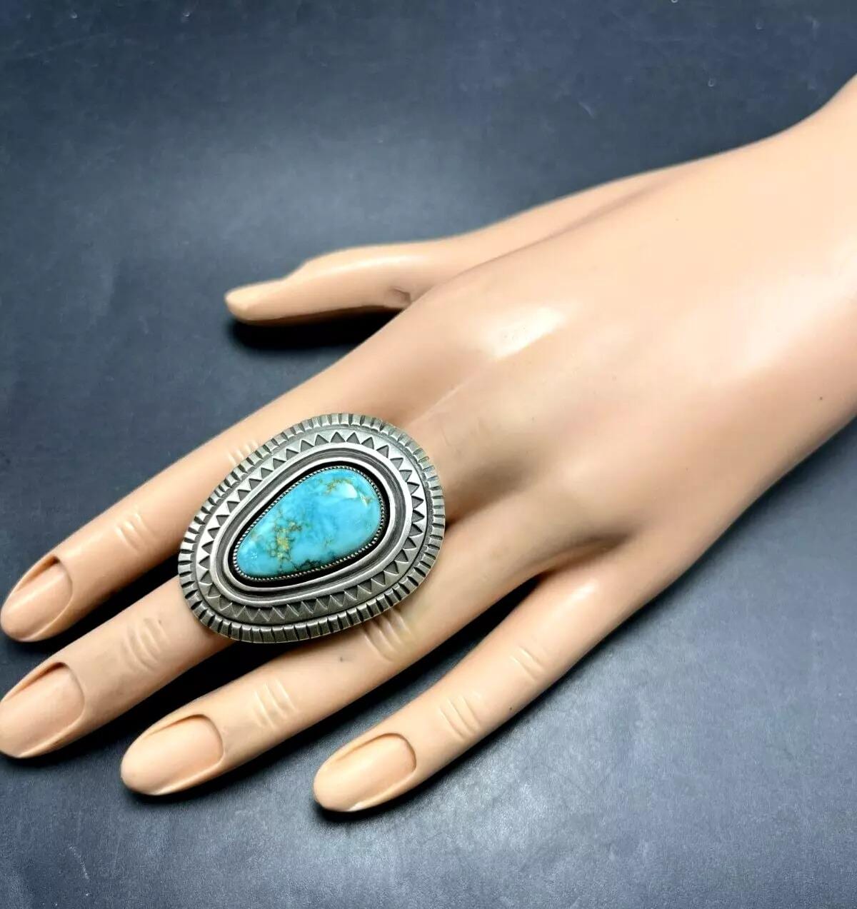 Big CALVIN MARTINEZ Navajo Natural Blue TURQUOISE Sterling Silver