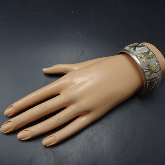 MARK YAZZIE Vintage Navajo Sterling Silver With Gold OVERLAY Cuff