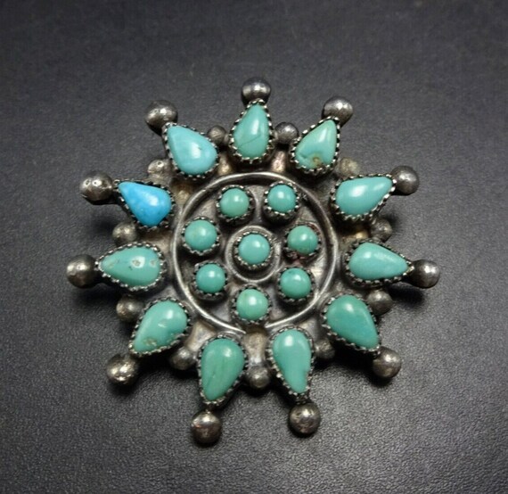 Old Pawn TURQUOISE PETIT POINT Sterling Silver 1.… - image 7