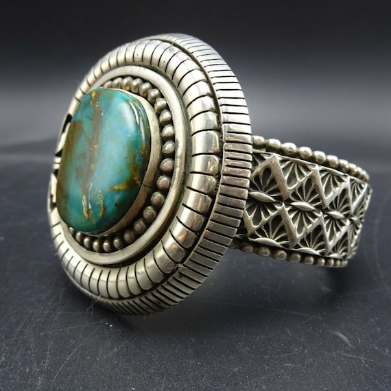 228.4g NAVAJO Heavy Gauge Hand-stamped Sterling Silver TURQUOISE