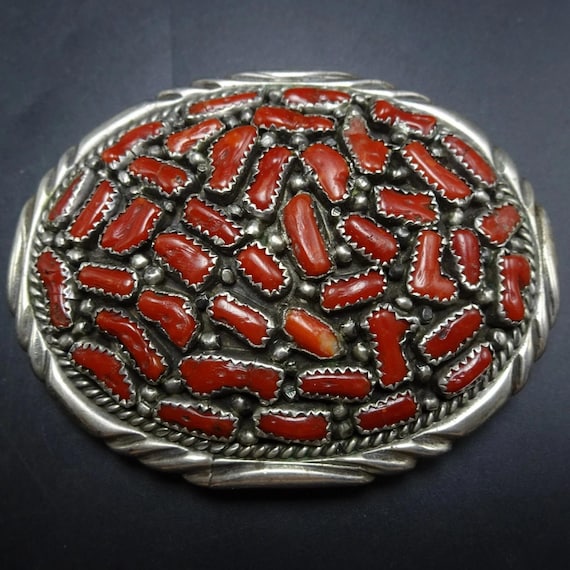 Vintage Sterling Silver Turquoise Red Mediterranean Coral Stones Belt Buckle Turquoise and Coral Belt Buckle - Etsy main image 4