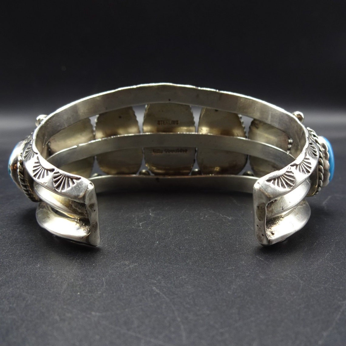 Vintage NAVAJO Sterling Silver TURQUOISE Cuff BRACELET 122g | Etsy