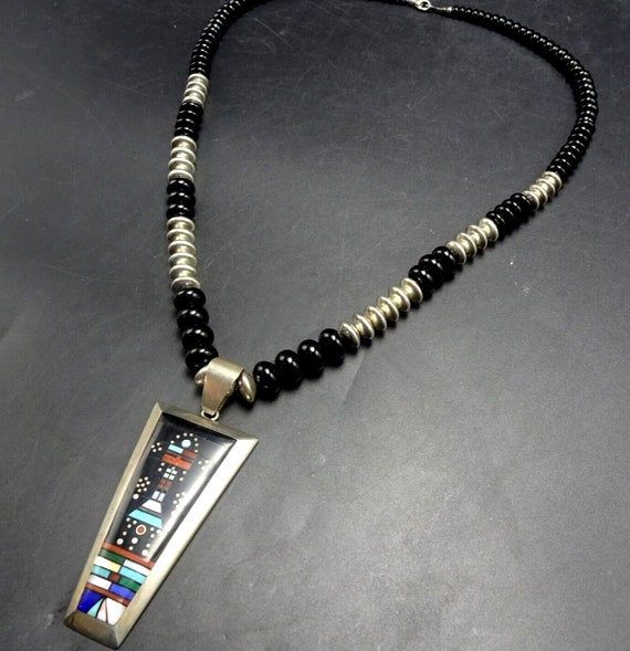 Orville Tsinnie Hogan Bead Vintage Native American Navajo Turquoise Sterling Silver Necklace Orville Tsinnie Hogan Bead Vintage Native American Navajo Turquoise Sterling Silver Necklace