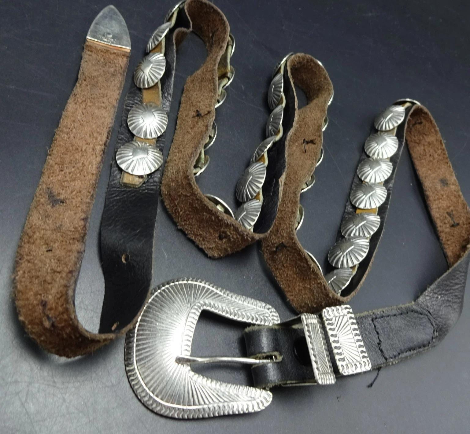 UNCLE SAM W. Navajo Sterling Silver CONCHO Ranger Belt With UNCLE SAM W. Navajo Sterling Silver CONCHO Ranger Belt With